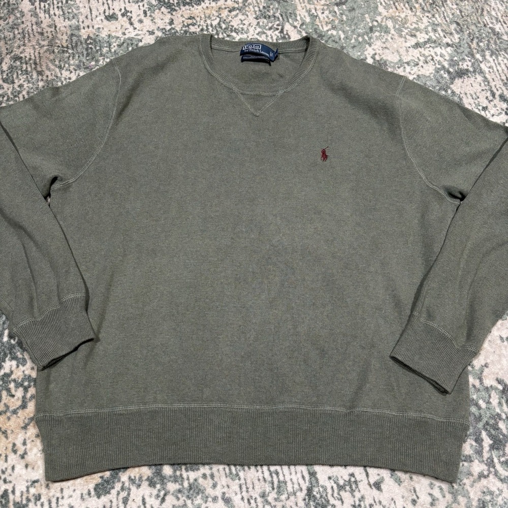 Vintage Polo Ralph Lauren Sweatshirt Men XL Olive Green Red Pony Crewneck 90s